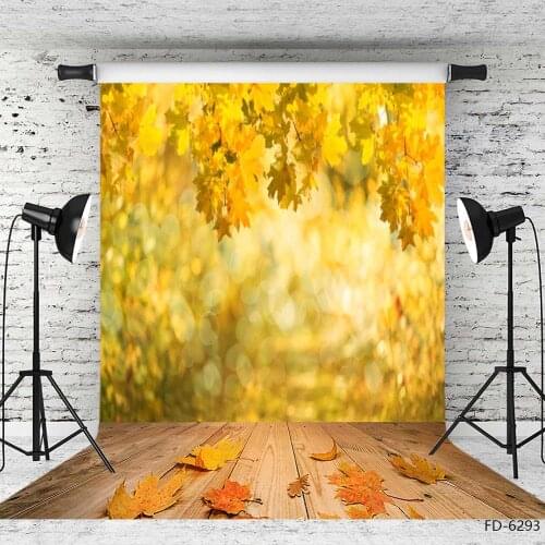 Maple Leaves Bokeh Wooden Plank Photo Backdrop Custom Background for Portrait Children Baby Toy Photobooth Photography Props