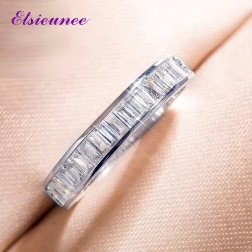 ELSIEUNEE 100% 925 Sterling Silver Round Cut Full Stone Finger Rings For Women Men Simulated Moissanite Engagement Wedding Ring