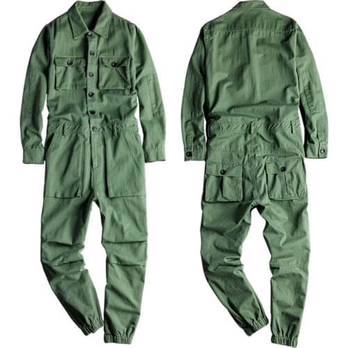 Overalls Mens Jumpsuit Loose Long Sleeve Lapel Beam Feet Cotton Hip Hop Cargo Pants Green Black Yellow Workwear Trousers 5XL
