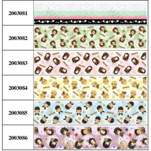 Kimetsu no yaiba Grosgrain Ribbon 25mm/38mm Cute Japan Cartoon Ghost Printed 5 Yards for DIY Hair Bows Gift Wrapping