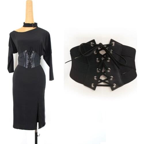 Latin Dance Costume Elastic Straps Waistband Modern Ballroom Dance Tango Vintage Fashion Corset Decorative Wide Belt DQL2503