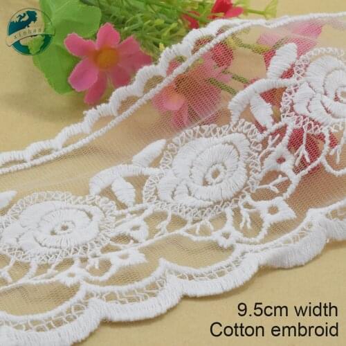 3yards 9.5cm wide white lace cotton embroidery lace french lace ribbon fabric guipure diy trims warp sewing Accessories#3214