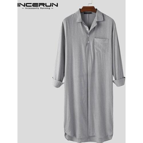 Men Striped Robes Long Sleeve Leisure Lapel Nightgown Fashion Comfortable Homewear Button Mens Bathrobes Sleepwear S-5XL INCERUN