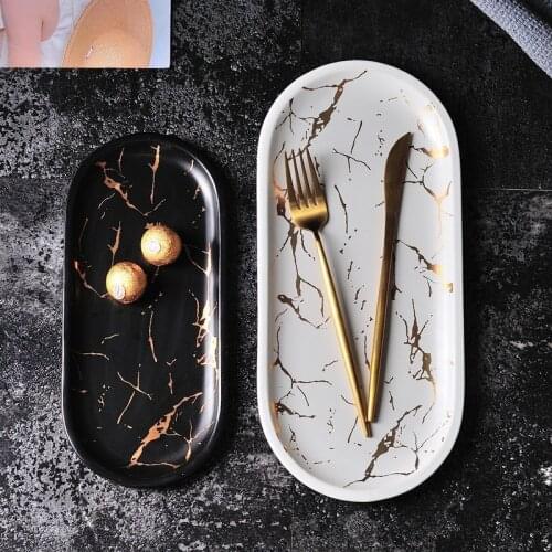 European Style Marble Plates Ceramic Dinner Set Gold Inlay Porcelain Dessert Jewelry Plate Steak Salad Cake Plates Tableware
