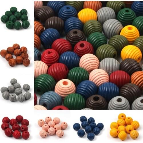 Thread Beehive Round Wooden Beads For Jewelry Making Crafts DIY Kids Toys 12/18mm Handmade Mixed Color Spacer Loose Beads