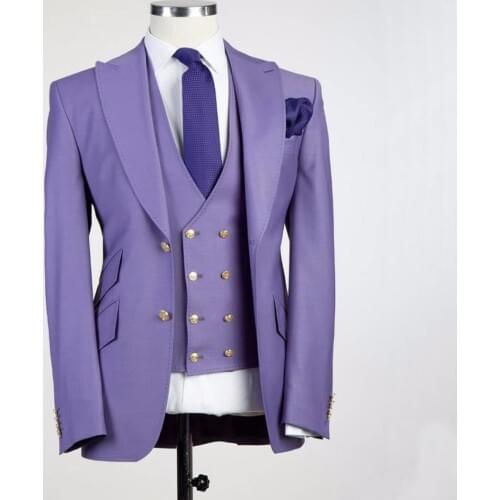 New Arrival Groomsmen Light Purple Groom Tuxedos Peak Lapel Men Suits Wedding Best Man Blazer ( Jacket+Pants+Vest+Tie ) C450