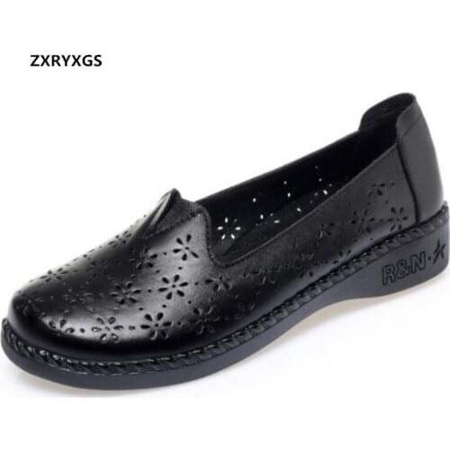 2021 New Spring Summer Elegance Comfortable Shoes Women Flats Shoes Hollow Genuine Leather Shoes Sandals Women Casual Shoes