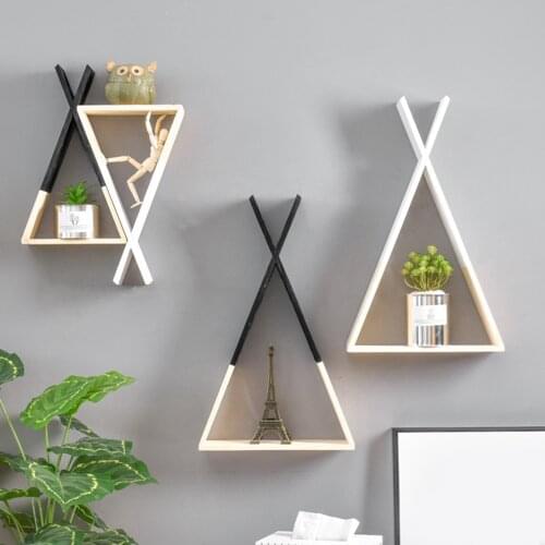 Nordic Decorative Wall Mount Triangle Wooden Shelf Floating Shelves Rack Decorative Hanging Shelf for Home Office