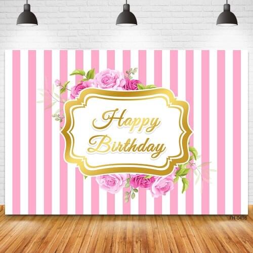 Photo Studio Happy Birthday Party Custom Vinyl Backdrops Flower Red Stripe Photography Backgrounds For Newborn Baby Child Shoot