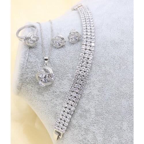 Xutaayi White Zirconia Silver 925 sets Women jewelry with Bracelet Earrings Necklace Pendant Ring Birthday Gift