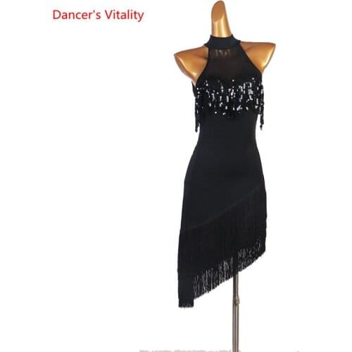 Latin Dance Female Fashion Sequins Tassel Dress Practice Clothing New Child Professional High-End Custom Sexy Performance Skirt