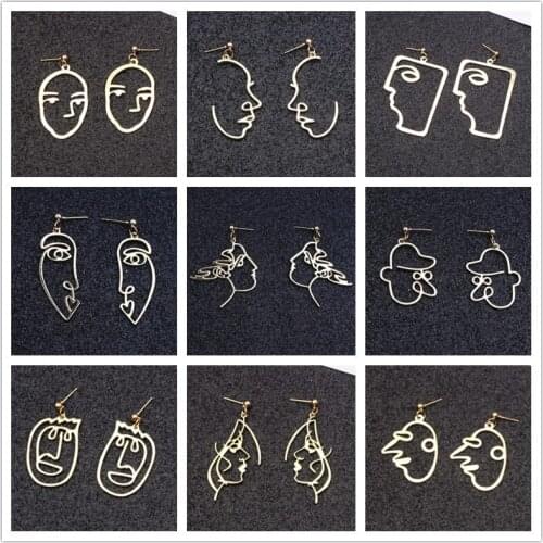 Retro Metal Alloy Fashion Abstract Hollow Out Face Dangle Earrings Statement Earrings Girls Multiple Choice Earrings