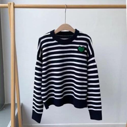 Fyion 2021 Autumn Winter Runway Sweater Women Striped O-Neck Long Sleeve Loose Casual High Street Knitted Pullovers Jumper Tops