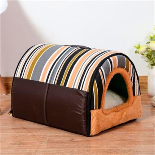 Winter Cat Dog Bed House Foldable Print Striped Cave For Cats Products For Pets Dog Beds For Small Dogs House For Cats