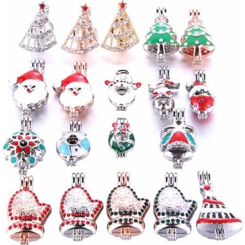 1pcs Combination Color Christmas Style Pearl Cage Locket Pendant Jewelry Making Aroma Essential Oil Diffuser For Oyster Pearl