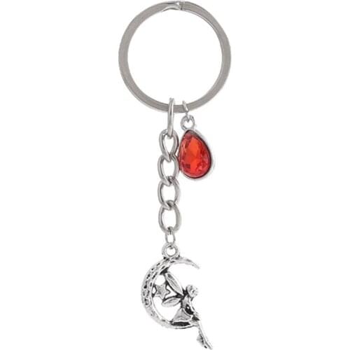 1PCS Women/Mens Fashion fairy angel moon star Charm 25mm Keychain Key Rings Alloy Charms Gifts 20 Colors You Choose