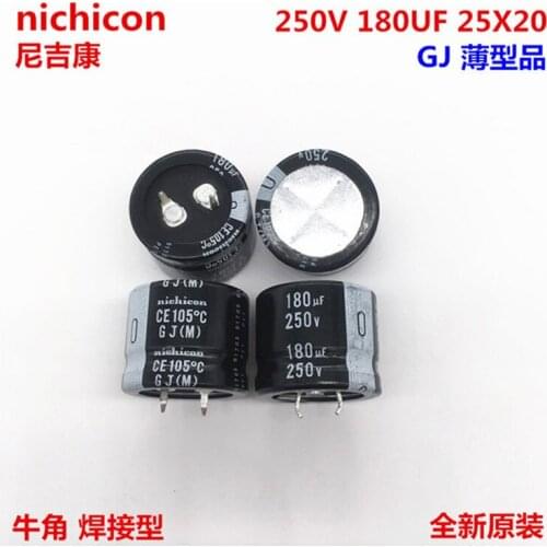 2PCS/10PCS 180uf 250v Nichicon GJ 25x20mm 250V180uF Snap-in PSU Capacitor