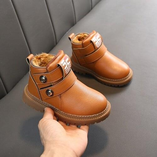 2021 Children Autumn Winter Baby Martin Boots Keep Warm Outdoor Children Snow Boots Fashion Leather Soft Antislip Infant Shoes