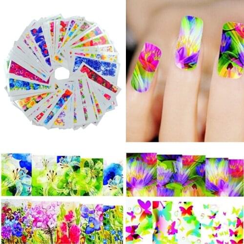 YZWLE 50 Sheets Flower DIY Decals Nails Art Water Transfer Printing Stickers For Nails Salon