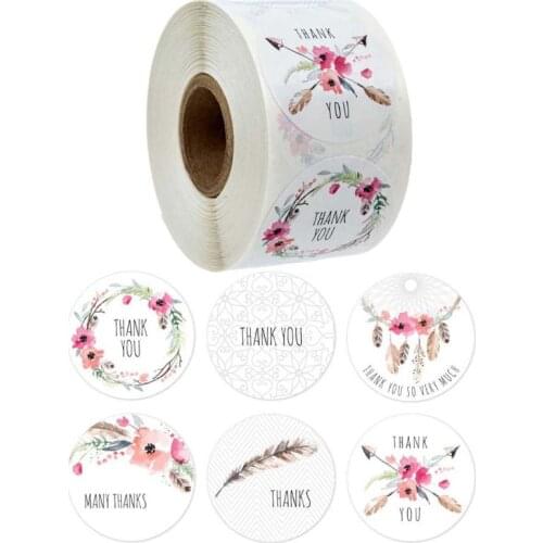 500pcs/roll 6 Styles Flower Thank You Stickers Christmas Scrapbooking Packaging