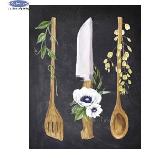 5d Diamond Painting Kitchen spoon fork knife tableware Full Square round drill Diamond Embroidery mosaic Cross Stitch Decoration