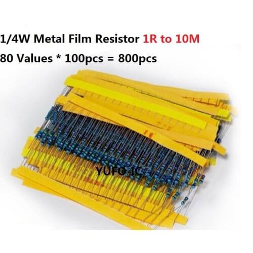 80values*100PCS=8000PCS 1R-10M 1/4W 5% Metal Fillm Resistor kit set Assort pack 1M 10M 1K 10K 100K 4.7K 470R 100R 2.3.4.5.6.7.9