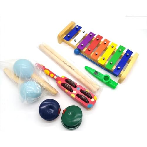 BIG SALE 6pc new musical instruments toy set wooden percussion instruments for baby preschool kids music rhythm educational