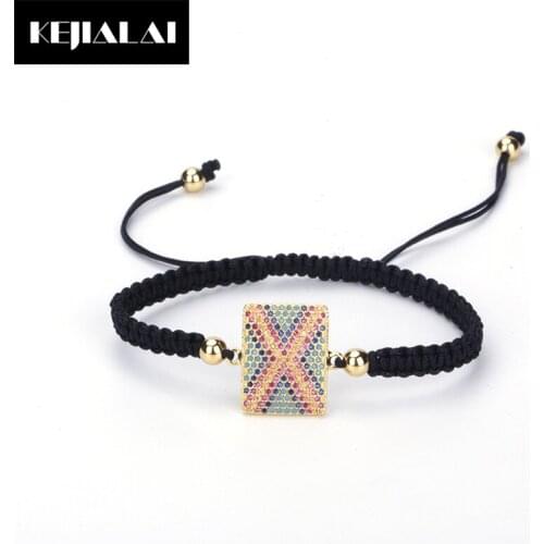 Women Charm Bracelet Square Shape Accessory with Cubic Zirconia Black Macrame Adjustable for Women Men Girls Simple Style Gift