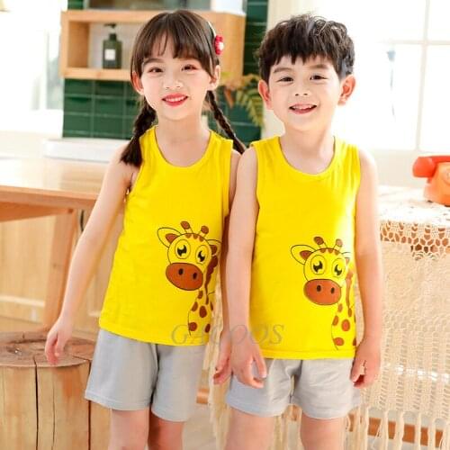 Kids Pajamas Set Cartoon Giraffe Baby Boys Girls Clothes Summer Childrens Sleepwear Sleevelesss Vest Pyjamas Pijamas Infantil