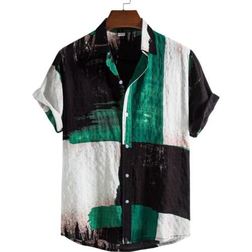 Summer Hawaiian Shirt Short Sleeve Men Shirt Turn-down Collar Patchwork Print Loose Hawaiian Short Sleeve Shirt Beachwear