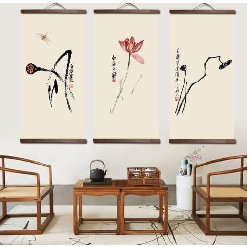 Chinese Japanese style flower animal canvas home decoration for living room wall art picture poster wood scroll paintings decor