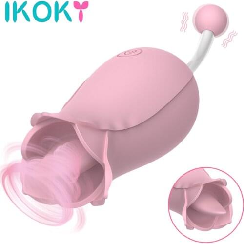 IKOKY Tongue Licking Vibrator 10 Speeds Dual Head Flower Shape Clitoris Massager Powerful Female Masturbation G-Spot Stimulation