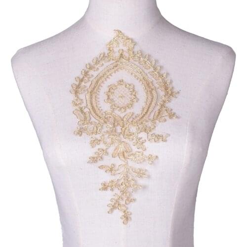 2Pcs Gold Pineapple Shape Venise Lace Appliques Embroider Patch Wedding Dress Lace Decoration DIY Scrapbooking