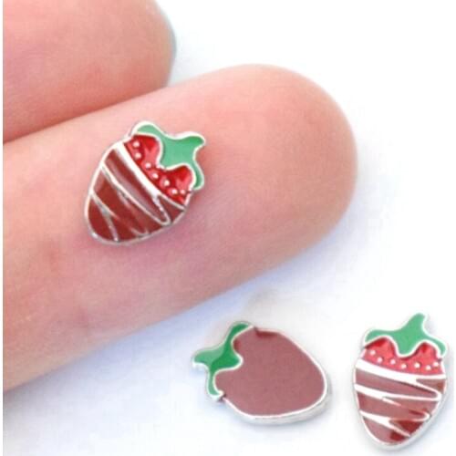 Red Strawberry Floating Charms For Living Memory Glass Locket Floating Locket Pendants Necklace DIY Accessories 10pcs/lot