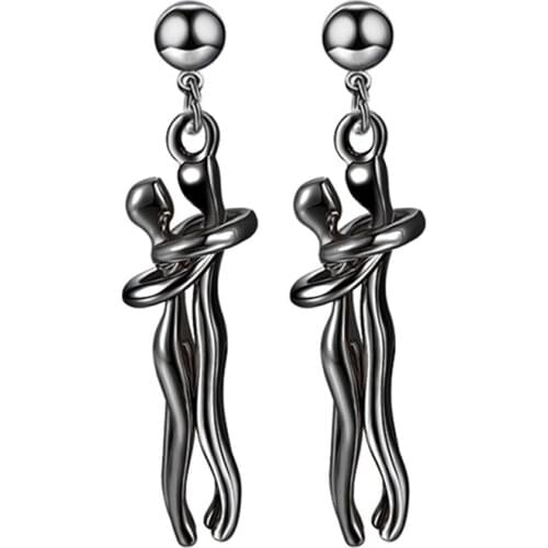 Creative Couple Two-color Hug Black Earrings Brass Does Not Fade Punk Cool Earrings Gold Hug Earrings For Women Fashion Jewelry