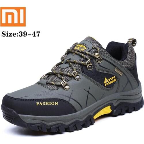 Xiaomi Men Casual Shoes Outdoor Fashion Hiking Sneakers Lace Up Men Flats Split Leather Mens Sport Shoes Big Size: 39-47