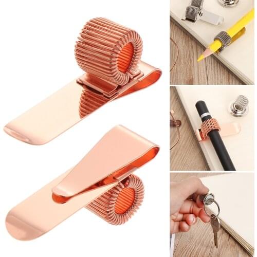 Spring Pen Clip Metal Pencil Holder Single Hole Double Opening Triple Orifice Elastic Loop Portable Stationery Writing Supplies