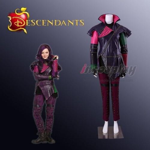 [Customized] Anime Descendants Mal Purple Battle Uniform PU Leather Cosplay Costume Women Halloween Free Shipping 2019 New