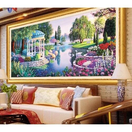 140x75cm Crystal lake Ribbon embroidery kit stain painting set handcraft kit DIY handmade needlework art home decor