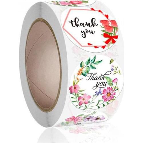 Flowers Thank You Stickers Round Paper Sealing Sticker for Business, Bridal Shower, Birthday, Party Favors 500 Labels Per Roll