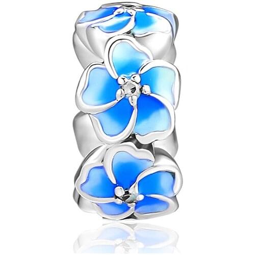 Fits for Pandora Charms Bracelets Magnolia Bloom Beads with Pale Blue Enamel 100% 925 Sterling Silver Jewelry Free Shipping