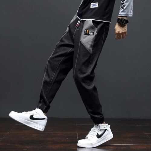 2021 Casual Autumn Black Mens Jeans Harem Top Streetwear Cargo Baggy Denim Pants Jogger Elastic Waist Trousers Large Size S-4XL