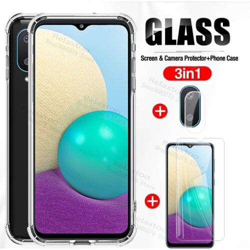 Transparent Clear TPU Silicone Case For Samsung A02s A02 S Tempered Glass for Galaxy A 02s A02 02s Camera Protection Film cover
