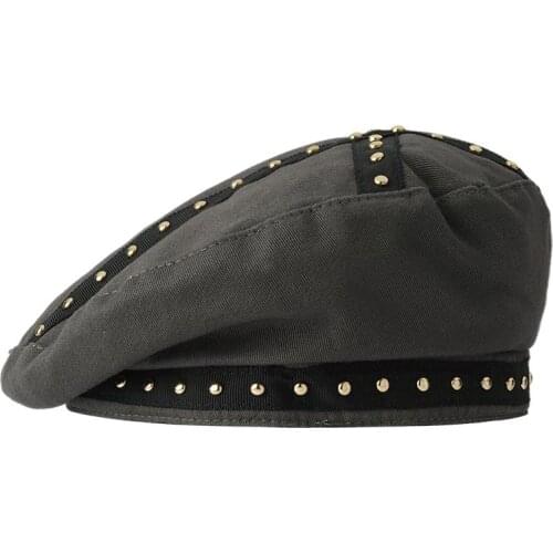 Luxury Original Designer Berets Autumn Winter Japanese Rivet Ribbon Beret Women Street Hip Hop Concave Shape Painter Hat
