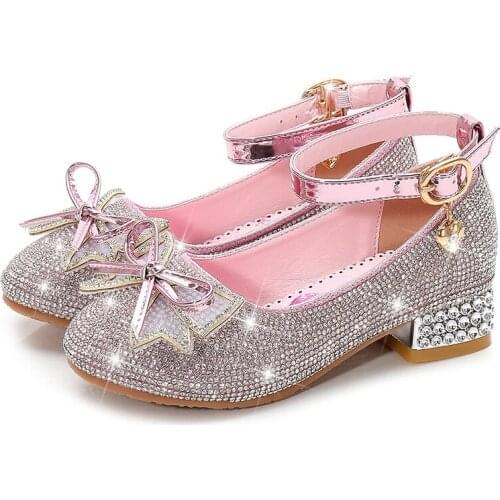 New Girls Bowtie Sandals Children Autumn Summer Party Dancing Shoes Kids Princess Sandals Girls High Heels Shining Shoes