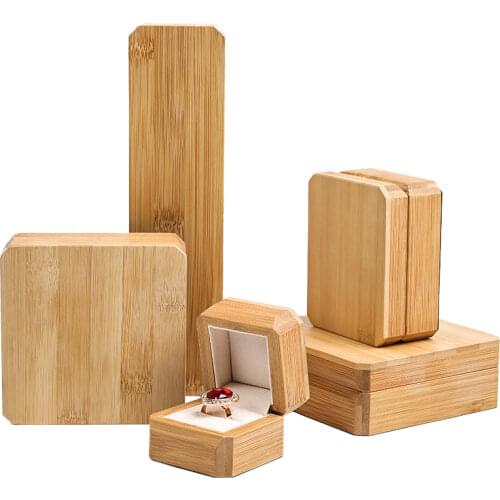 Real Bamboo Wood Jewellery Box Wholesale Pendant Necklace Ring Gift Display Packaging Case with Velvet Interior
