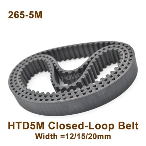 POWGE 265 5M Synchronous Length=265mm W=12/15/20mm Teeth=53 HTD 5M Closed-Loop Belt 265-5M HTD5M S5M Timing Belt Pulley