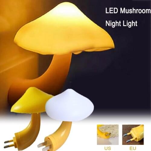 Mushroom Shape LED Night Light Wall Socket Lamp EU US Plug Warm White Light-control Sensor Bedroom Light Kid Room Bedside Lamp