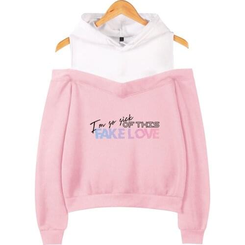 Bangtan Boys Hoodies Letter Fake Love Print Off-shoulder Sweatshirt Women Hoodie Spring Autumn Casual Tops Bangtan Boys Clothes
