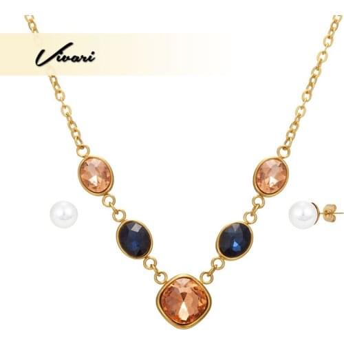Vivari 2018 Fashion Jewelry Set Long Necklace 1 Pair Pearl Earrings For Women Colorful Semi-Precious Stones Necklace Display